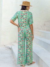 Printed Half Sleeve Top and Wide Leg Pants Set OutfitFlow